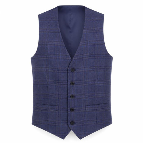 Marks and Spencer Mens Blue Plaid Wool Jacket Suit Waistcoat Size 38 Regular