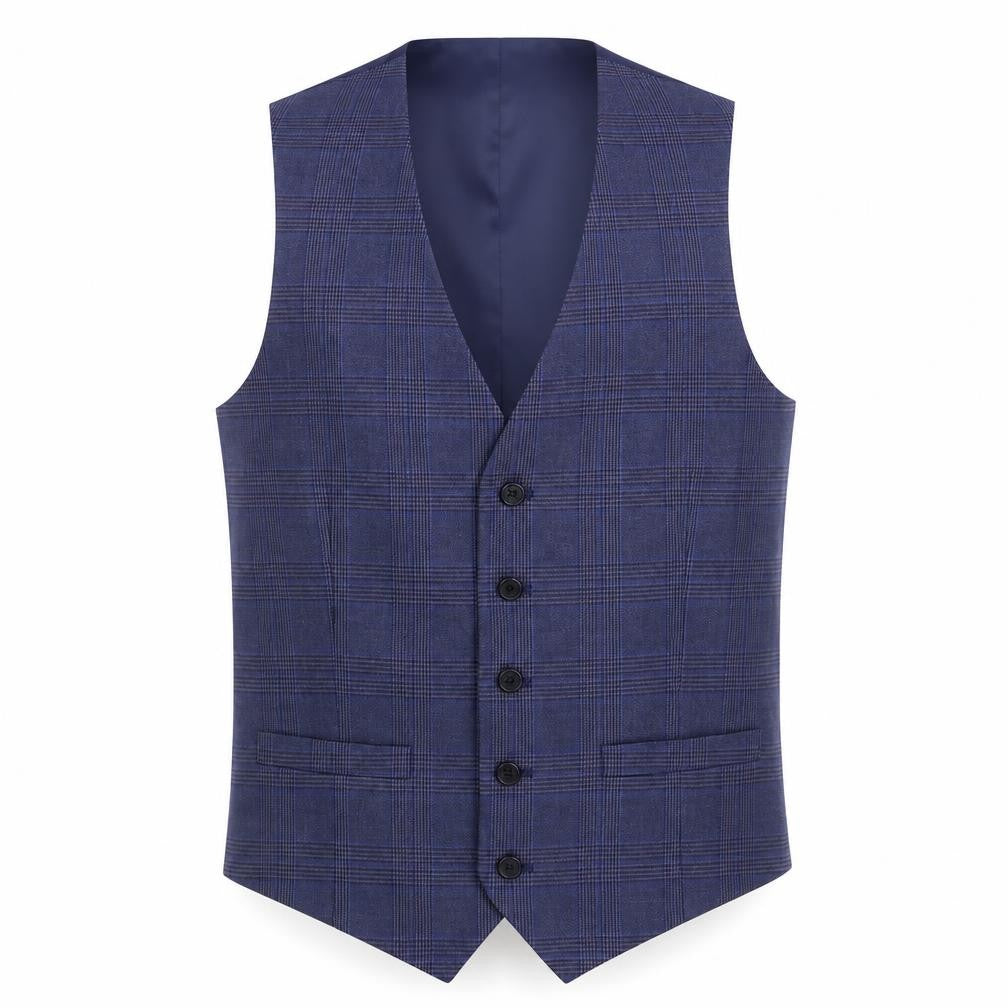 Marks and Spencer Mens Blue Plaid Wool Jacket Suit Waistcoat Size 38 Regular