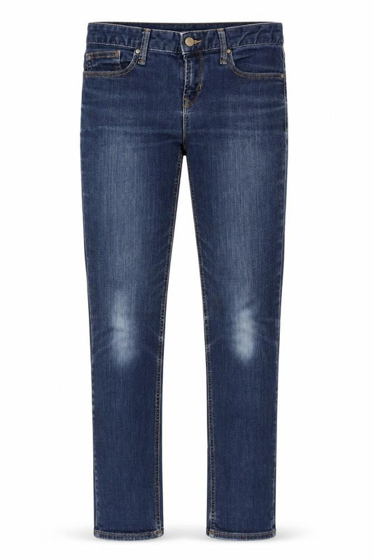Front view of Gap women’s blue cotton skinny jeans, size UK 27, in regular zip