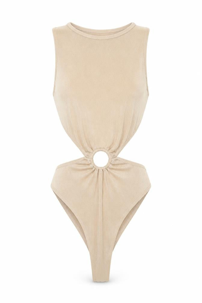 In the Style Womens Beige Viscose Bodysuit One-Piece Size 10 Hook & Eye