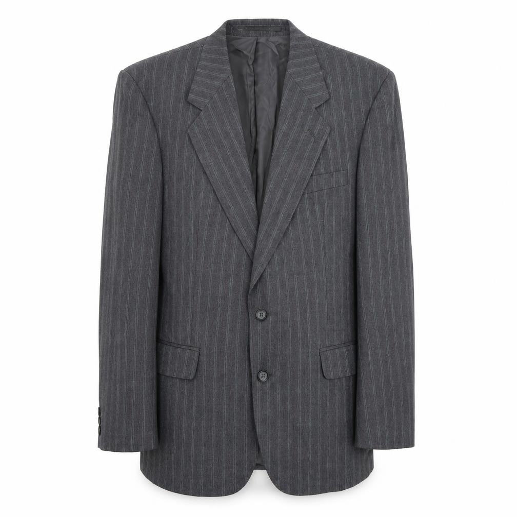 Front view of The Label men’s grey striped cotton jacket suit jacket, size 40, regular