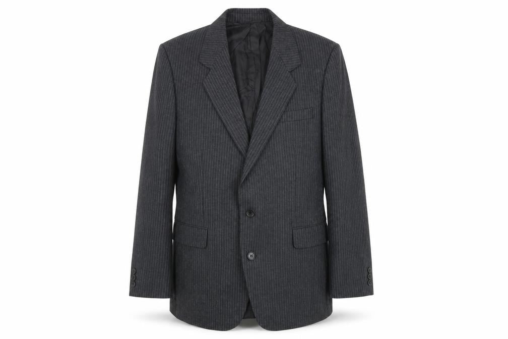 Front view of Anthony Loretto men’s grey striped wool jacket suit jacket, size 40, regular