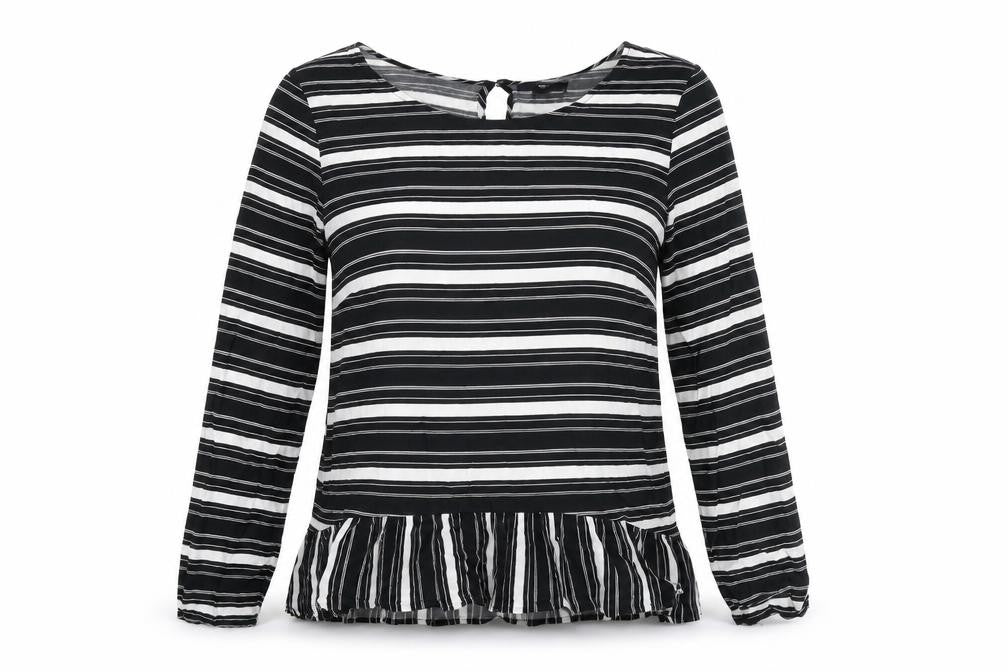 Gap Womens Black Striped Viscose Basic Blouse Size XS Round Neck