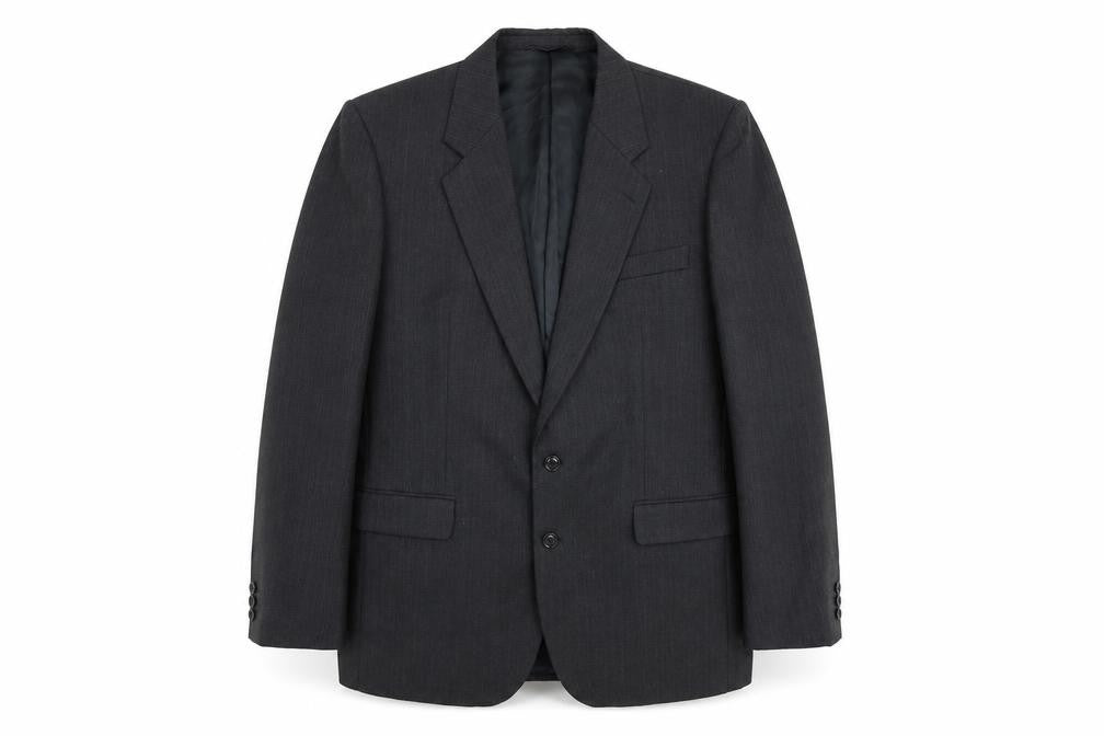 Front view of Hugo James men’s grey polyester jacket suit jacket, size 42, regular