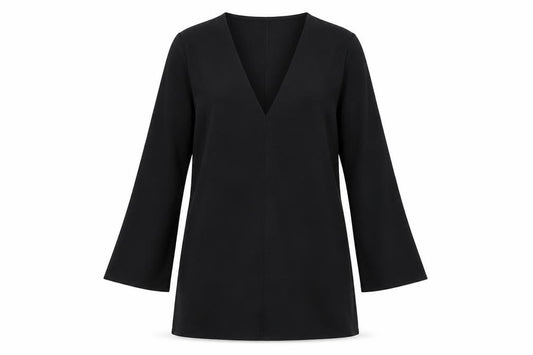 Front view of Zara women’s black viscose a-line, size M, v-neck pullover