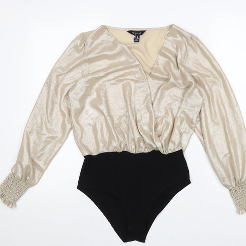 New Look Womens Gold Polyester Bodysuit One-Piece Size 10 Snap