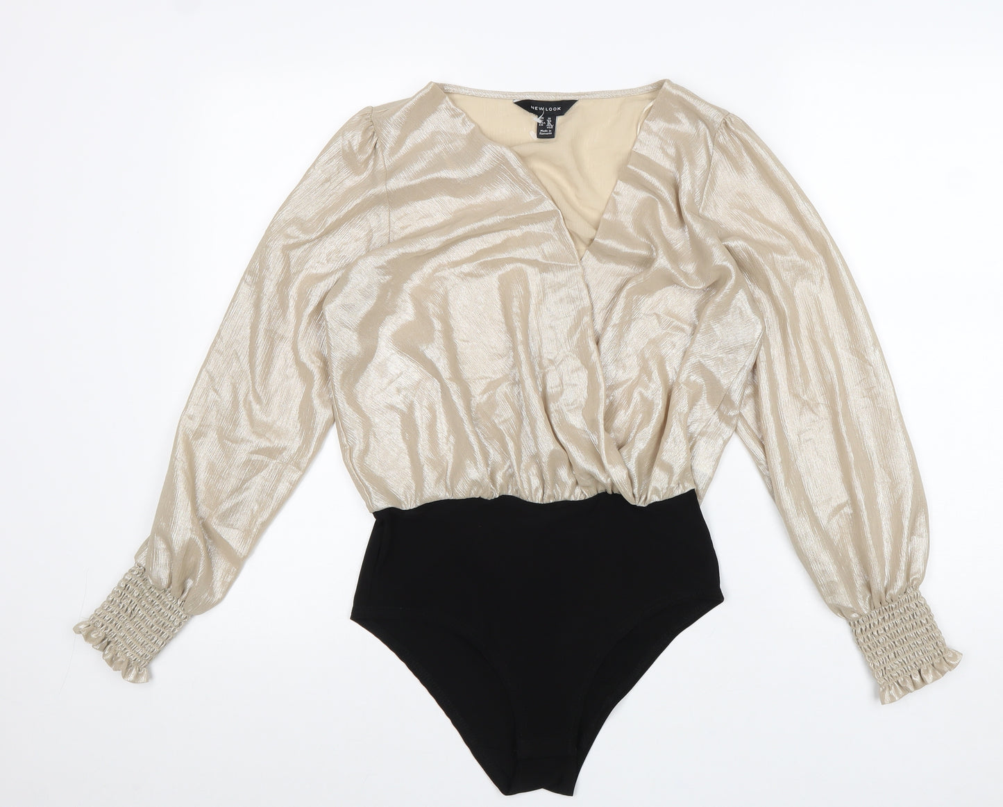 New Look Womens Gold Polyester Bodysuit One-Piece Size 10 Snap