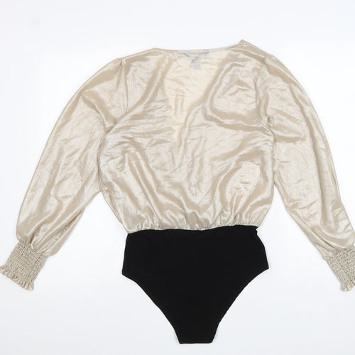 New Look Womens Gold Polyester Bodysuit One-Piece Size 10 Snap