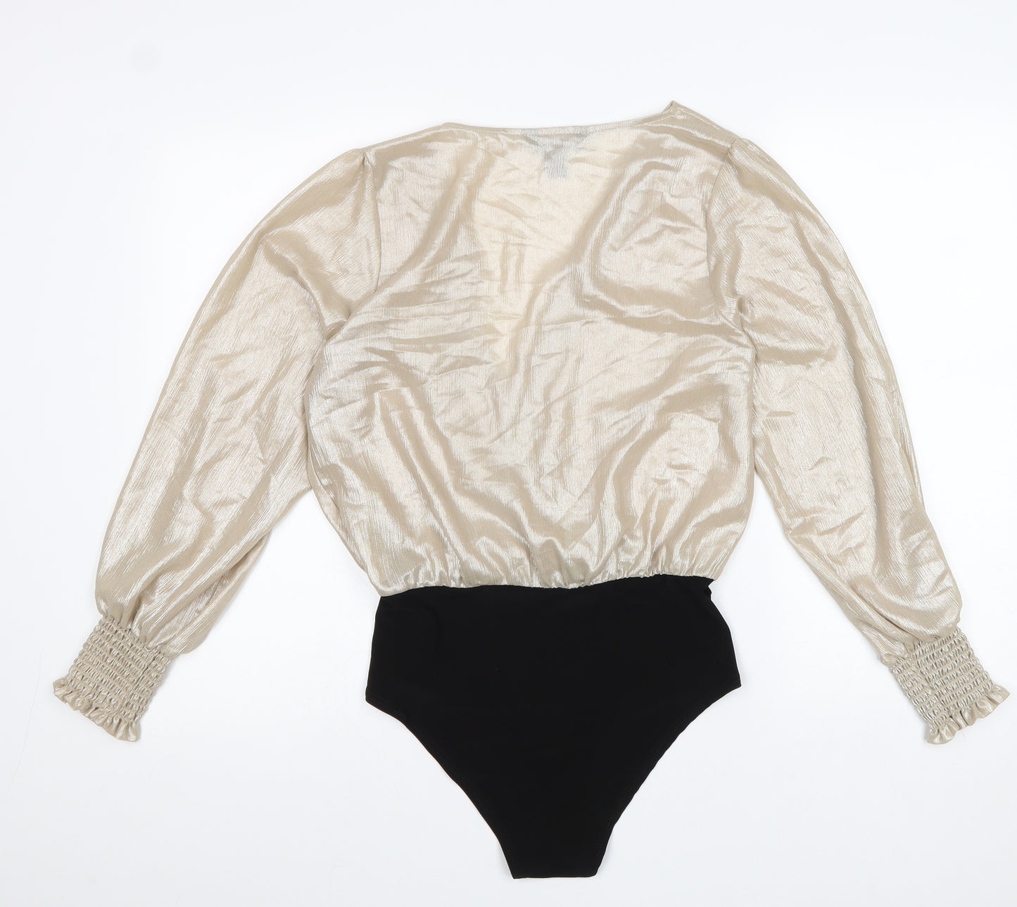 New Look Womens Gold Polyester Bodysuit One-Piece Size 10 Snap