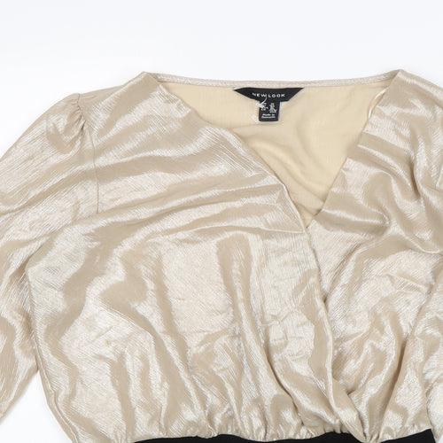 New Look Womens Gold Polyester Bodysuit One-Piece Size 10 Snap