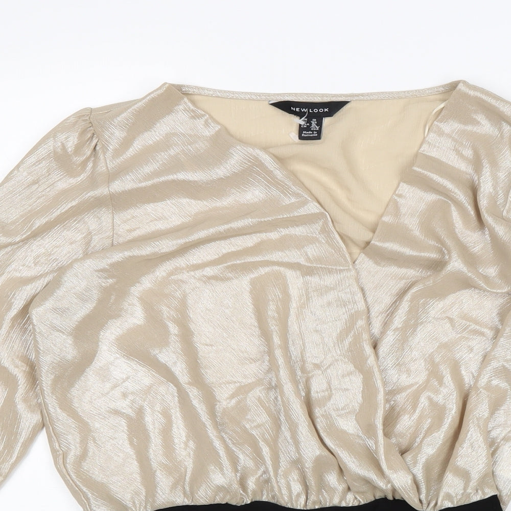 New Look Womens Gold Polyester Bodysuit One-Piece Size 10 Snap