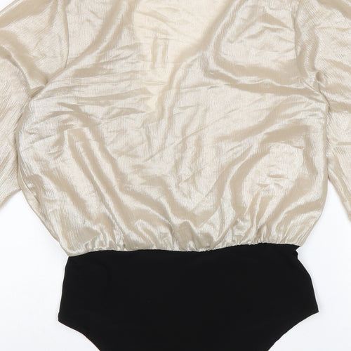 New Look Womens Gold Polyester Bodysuit One-Piece Size 10 Snap