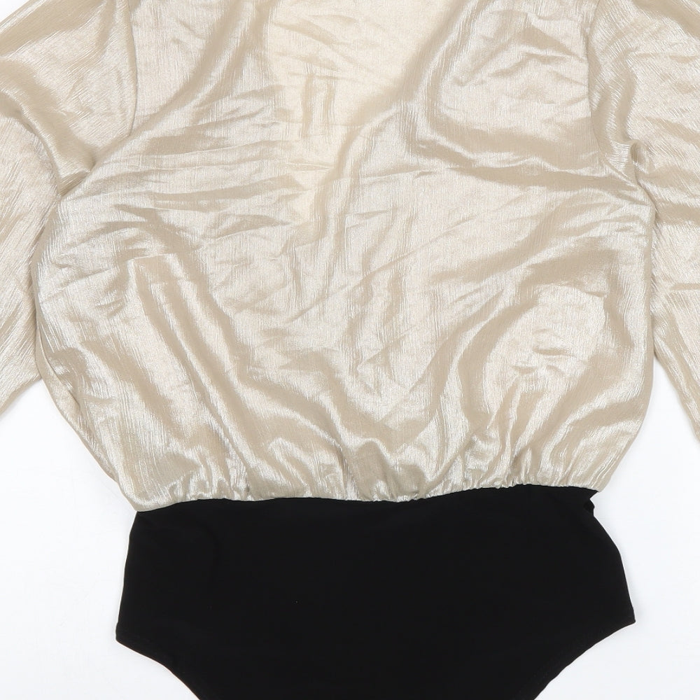 New Look Womens Gold Polyester Bodysuit One-Piece Size 10 Snap