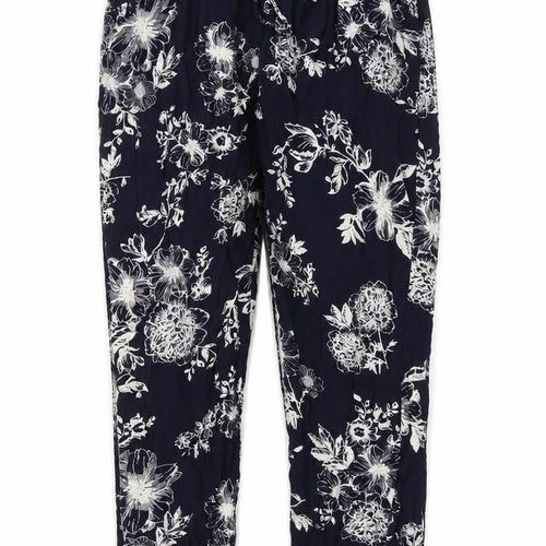 Queen Womens Blue Geometric Viscose Trousers Size S L24 in Regular Tie