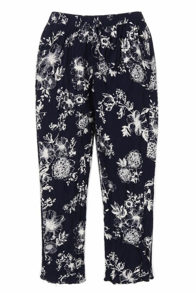 Queen Womens Blue Geometric Viscose Trousers Size S L24 in Regular Tie