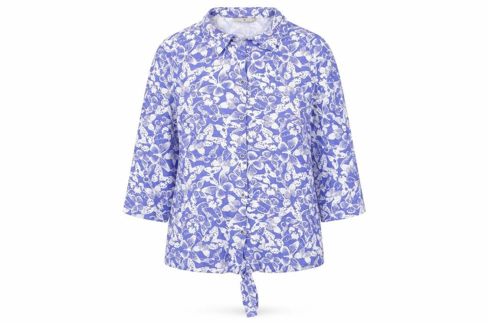 Tu Womens Blue Geometric Viscose Basic Blouse Size 12 Collared - Butterfly Print