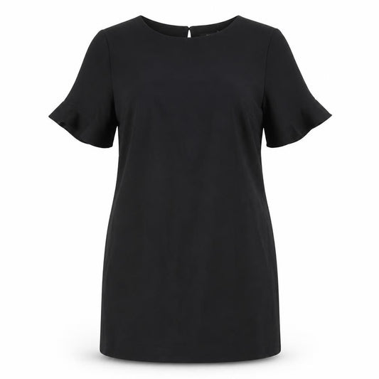 Front view of Papaya women’s black polyester a-line, size UK 12, round neck button