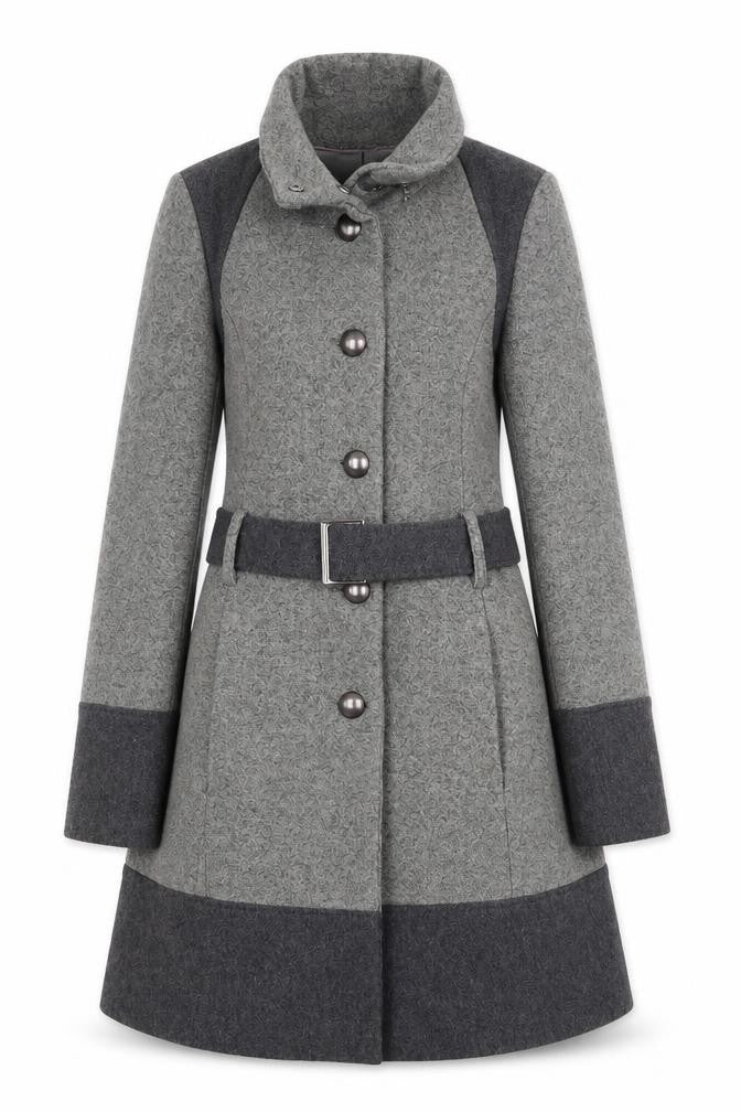 Front view of Debenhams women’s grey pea coat coat, size UK 10, button