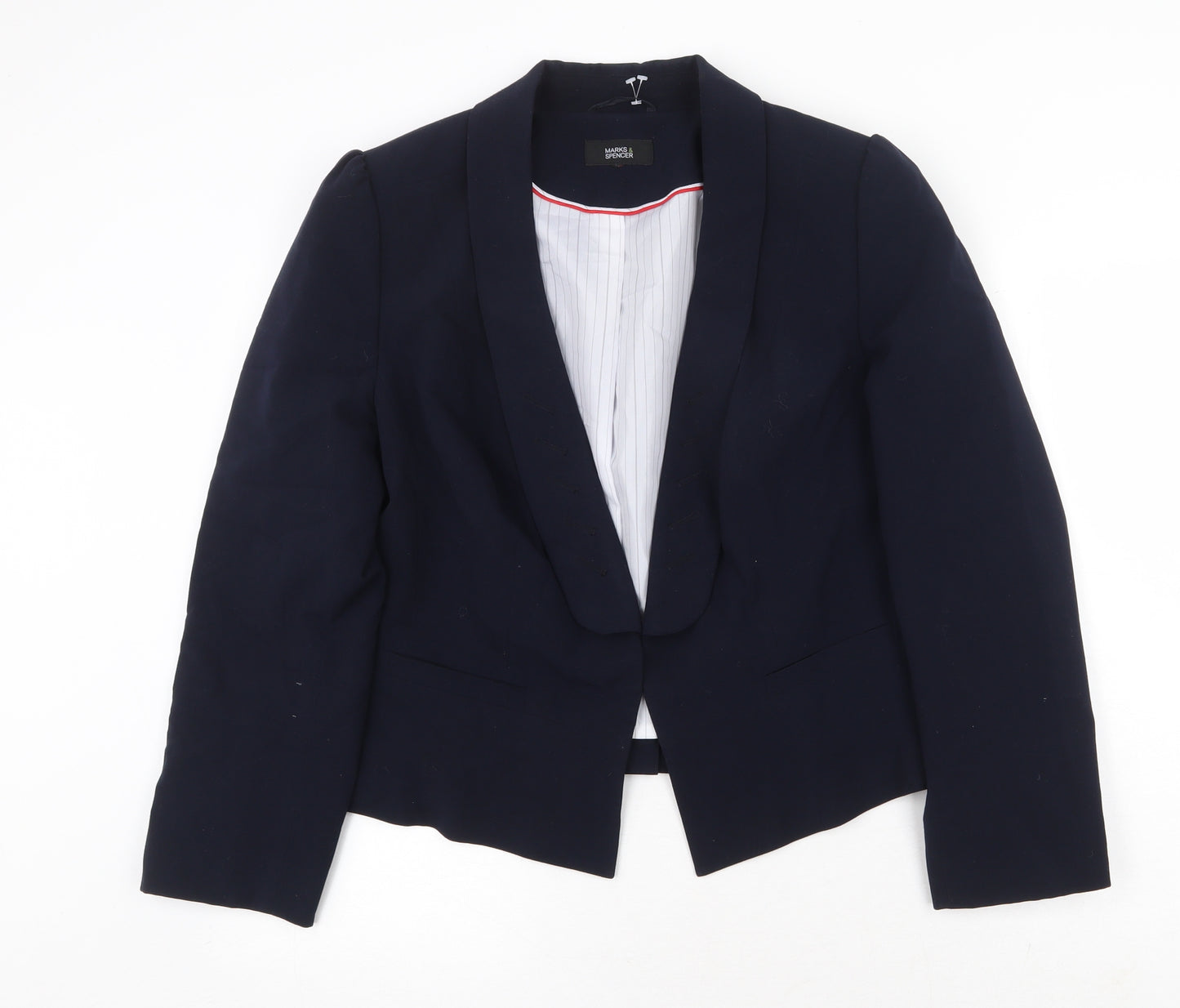 Marks and Spencer Womens Blue Polyester Jacket Blazer Size 18 Hook & Eye - Five-Button Jacket Sleeve