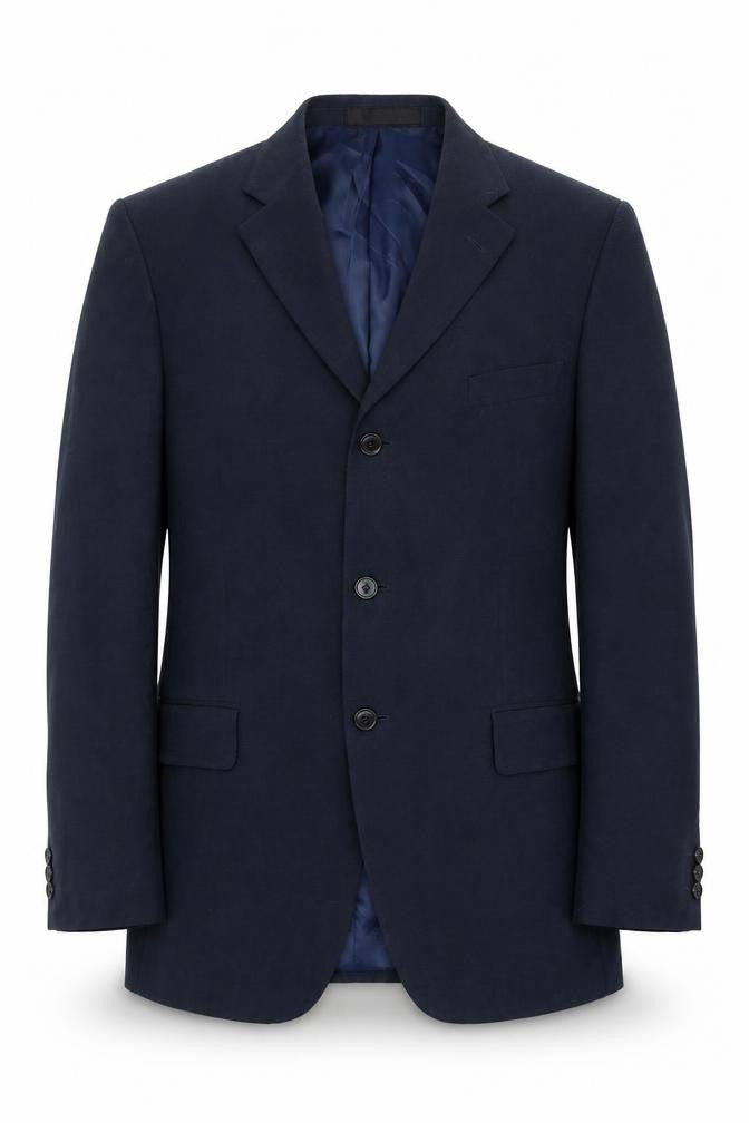 Front view of Marks & Spencer men’s blue polyester jacket suit jacket, size 40, regular