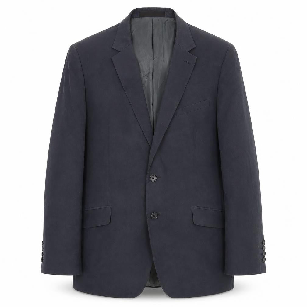 Front view of Marks & Spencer men’s blue polyester jacket suit jacket, size 44, regular