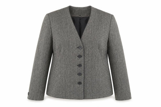 Front view of Debenhams women’s grey jacket blazer, size UK 16, button