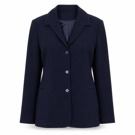 Front view of AMARANTO women’s blue jacket blazer, size UK 12, button