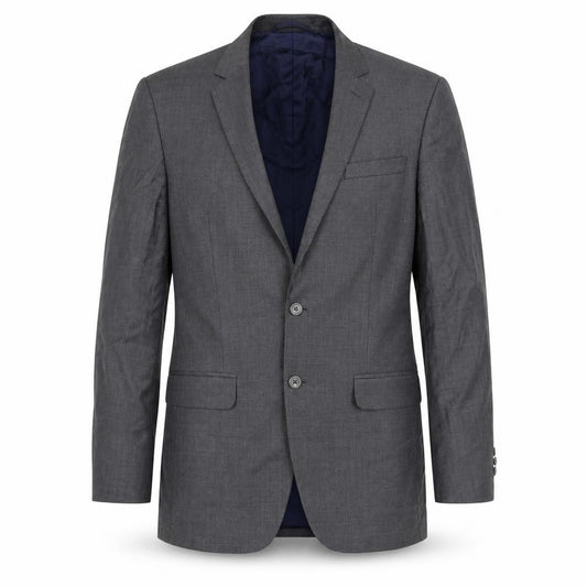 Front view of DAVID KOKE men’s grey polyester jacket suit jacket, size 44, regular