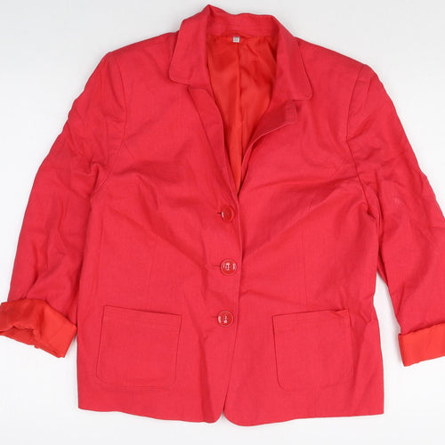 Preworn Womens Red Linen Jacket Blazer Size 14