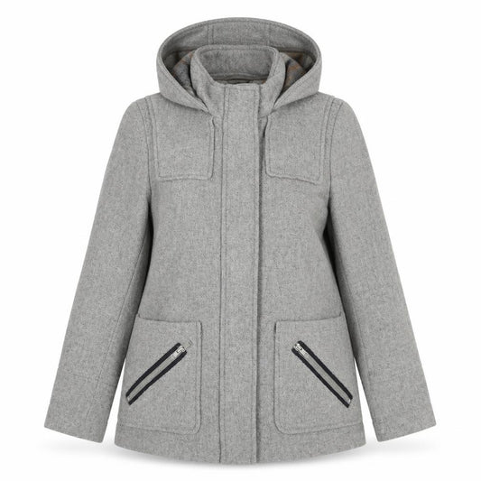 Front view of Warehouse women’s grey jacket, size UK 10, zip