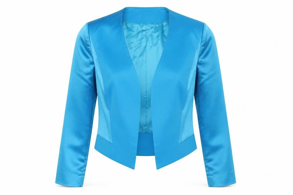 Front view of Dusk women’s blue polyester jacket blazer, size UK 10