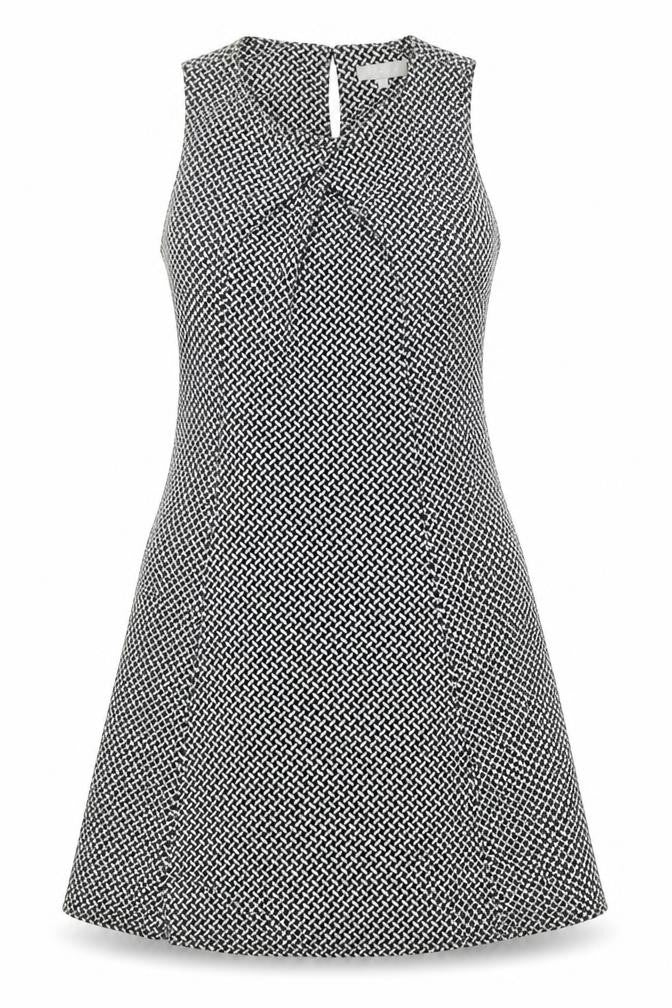 Front view of Red Herring women’s black geometric polyester a-line, size UK 14, scoop neck button