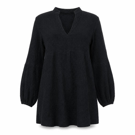 Front view of Zara women’s black polyester a-line, size M, v-neck pullover