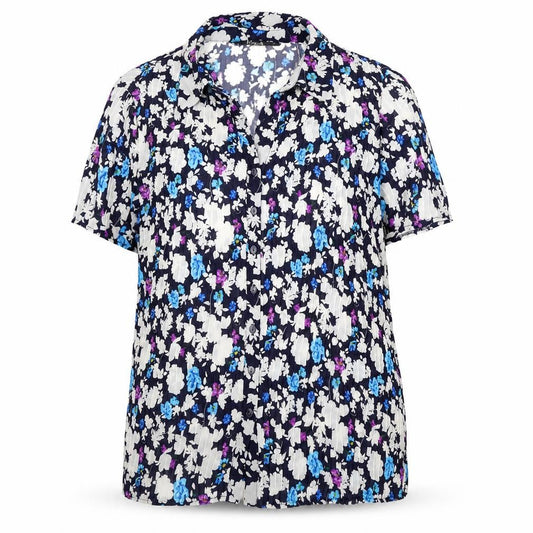 Front view of Bonmarché women’s multicoloured floral polyester basic button-up, size UK 20, collared