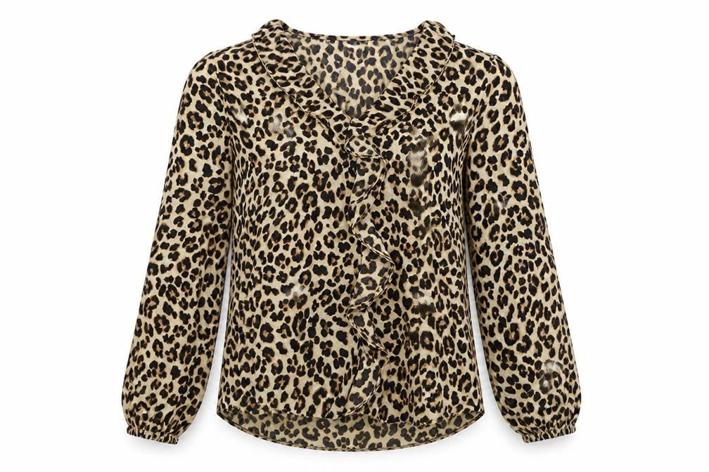 Wallis Womens Brown Animal Print Polyester Basic Blouse Size 10 V-Neck - Leopard Pattern