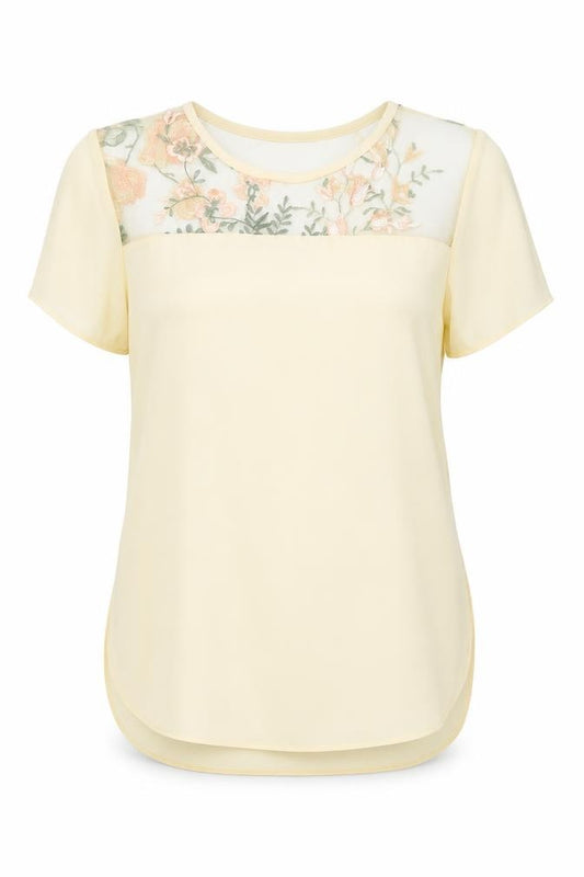 Front view of Atmosphere women’s beige polyester basic blouse, size UK 8, round neck