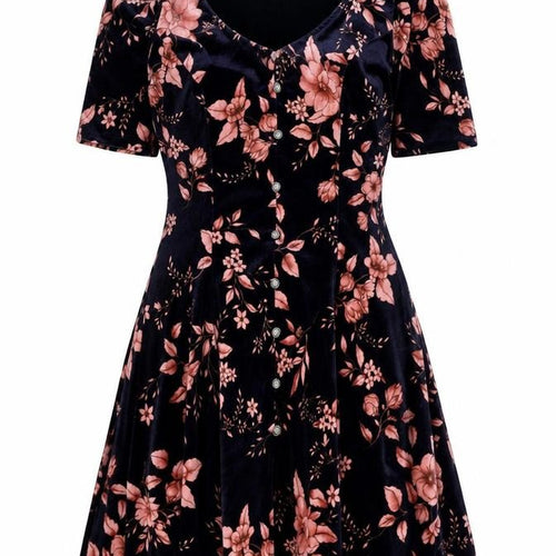 FOREVER 21 Womens Blue Floral Polyester Fit & Flare Size XS V-Neck Button