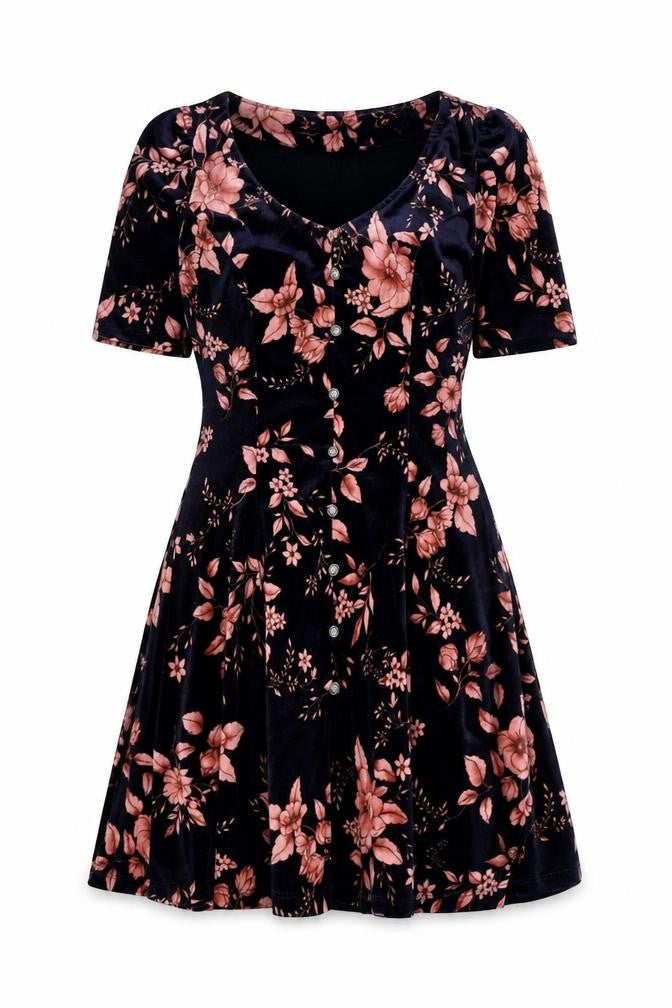 FOREVER 21 Womens Blue Floral Polyester Fit & Flare Size XS V-Neck Button