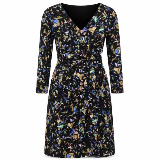 Front view of Monsoon women’s multicoloured geometric polyester a-line, size UK 8, v-neck pullover