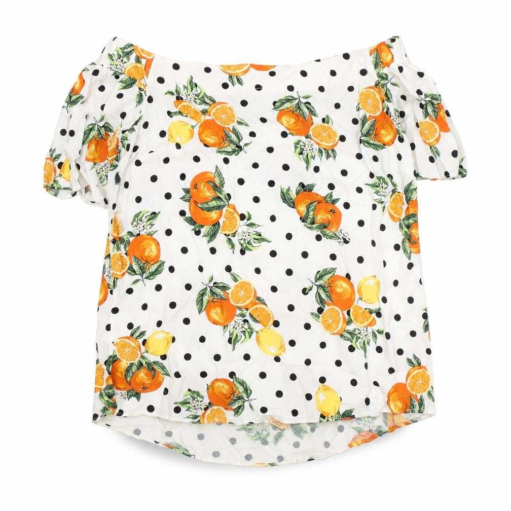 Tu Womens Ivory Polka Dot Polyester Basic Blouse Size 8 Off the Shoulder - Orange