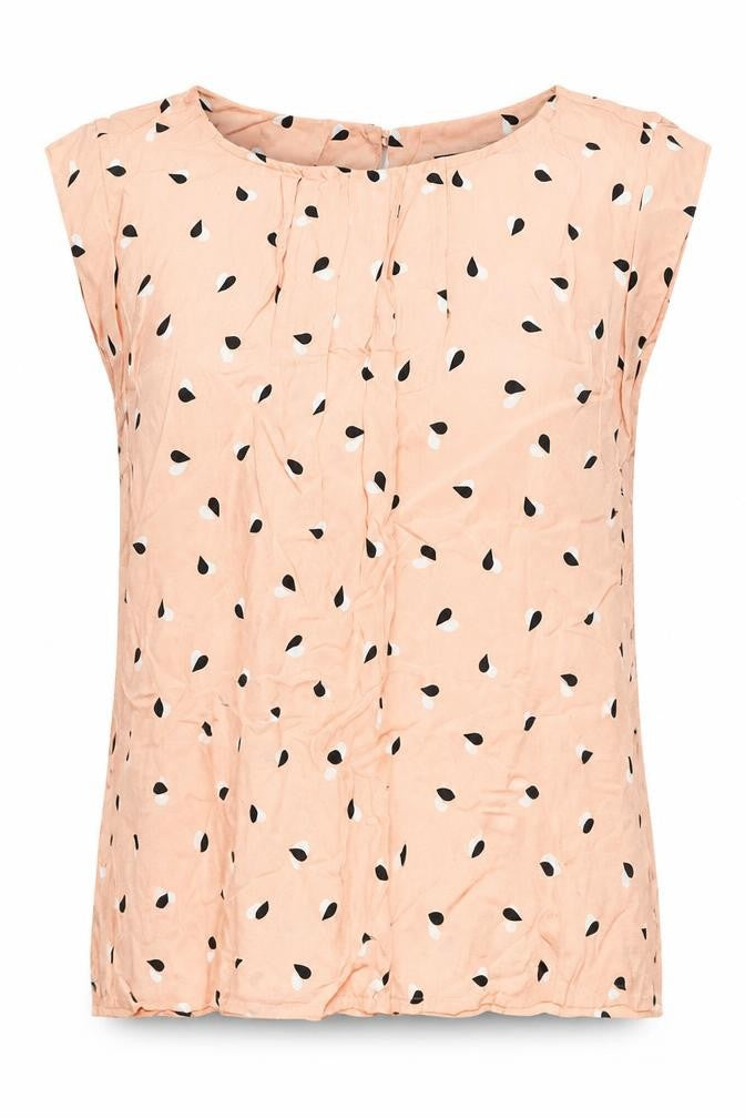 Front view of F&F women’s pink geometric viscose basic blouse, size UK 6, round neck