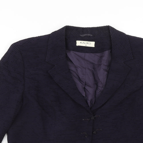Kaliko Womens Purple Jacket Blazer Size 14 Button - Textured