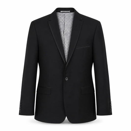 Front view of Skopes men’s black polyester jacket suit jacket, size 38, regular