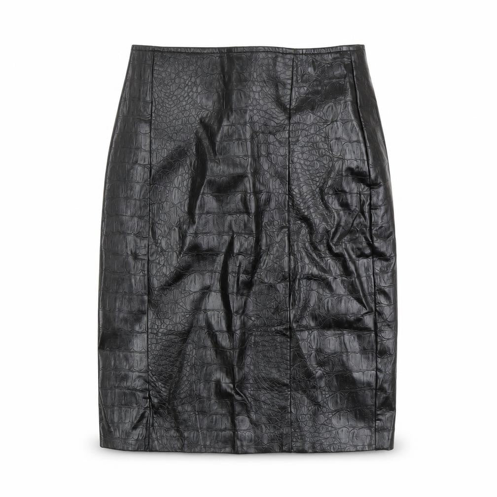 NA-KD Womens Black Polyester Straight & Pencil Skirt Size 6 Zip - Croc Texture