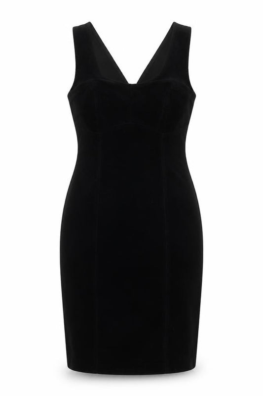 Front view of New Look women’s black cotton a-line, size UK 10, square neck zip