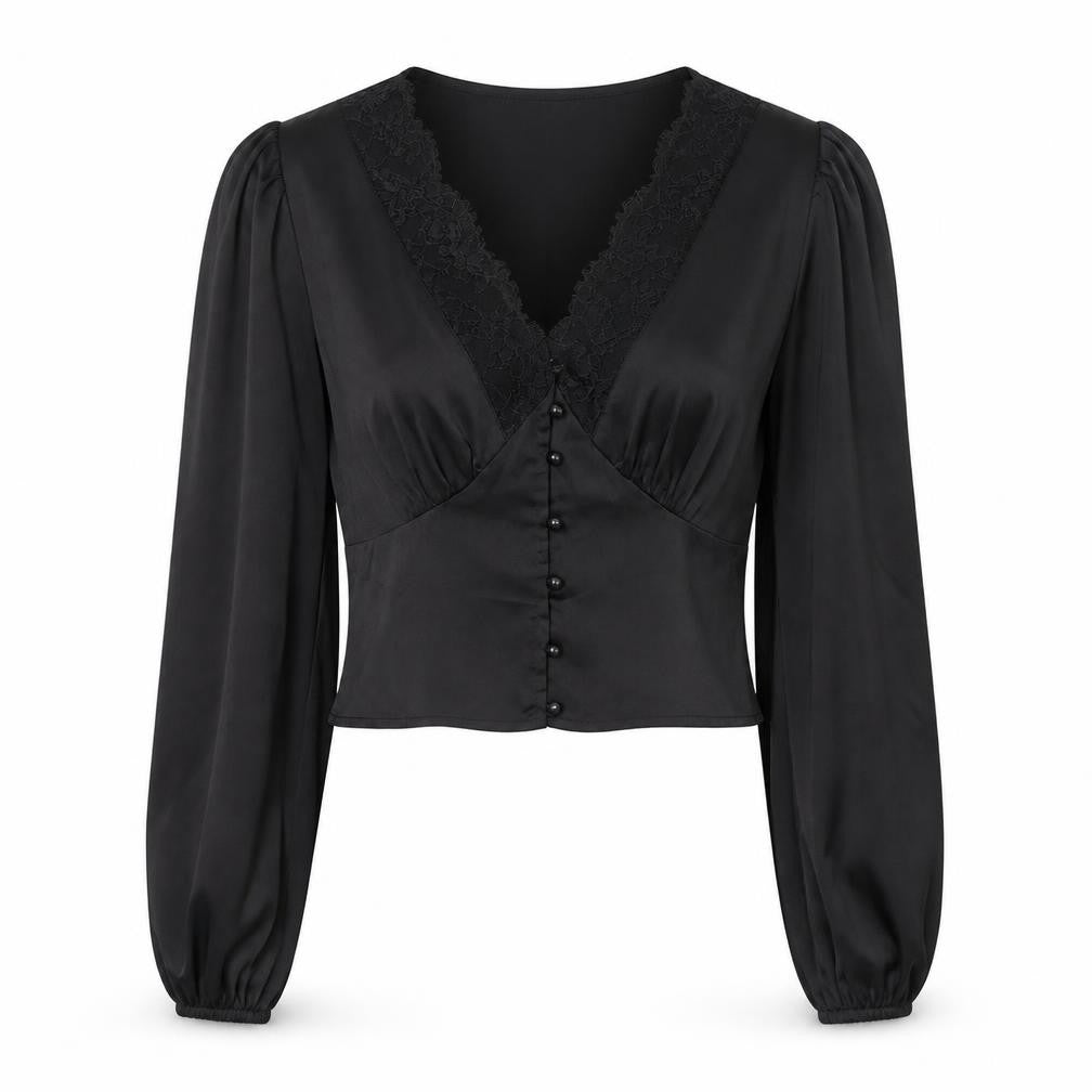 SHEIN Womens Black Polyester Basic Blouse Size S V-Neck