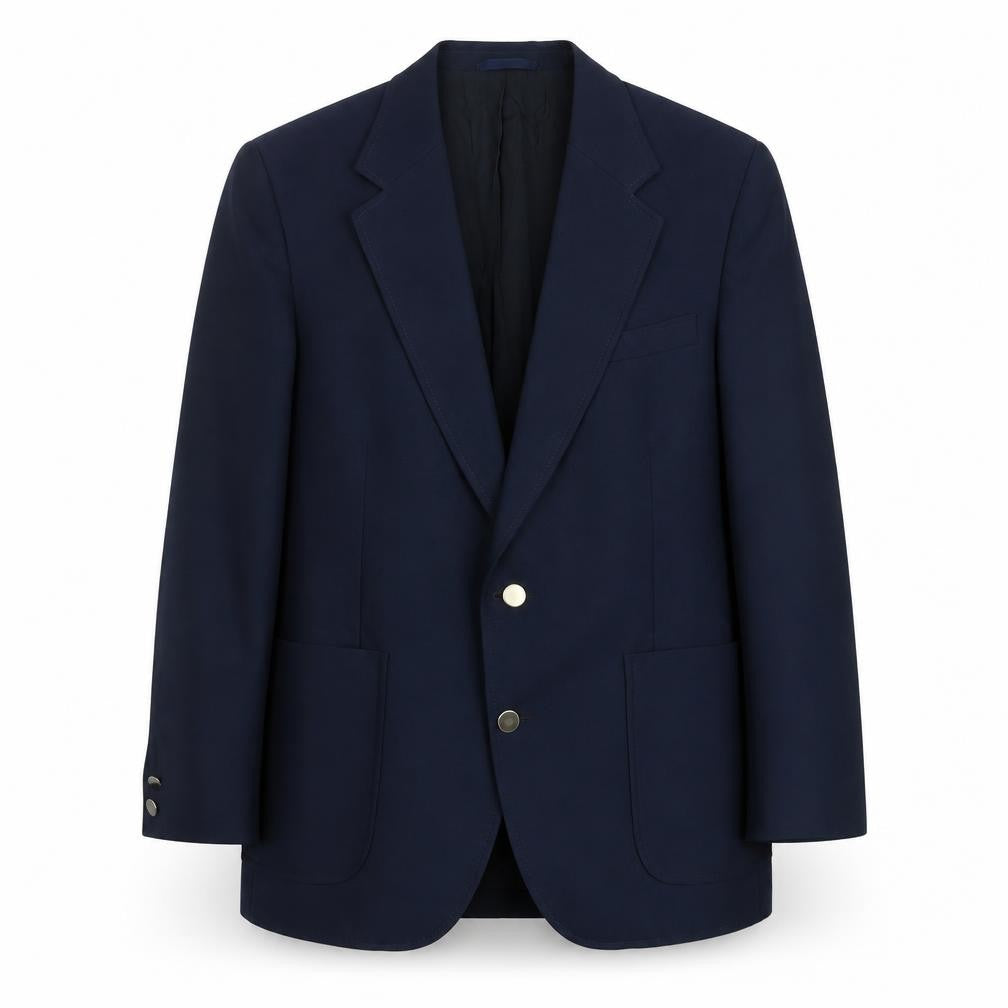 Front view of Marks & Spencer men’s blue polyester jacket blazer, size L, regular
