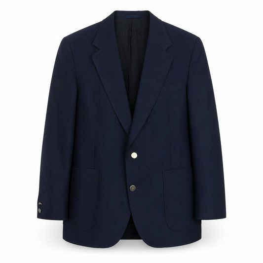 Front view of Marks & Spencer men’s blue polyester jacket blazer, size L, regular