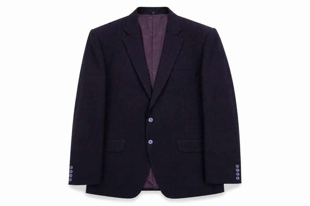 Front view of Lubini men’s purple polyester jacket suit jacket, size L, regular