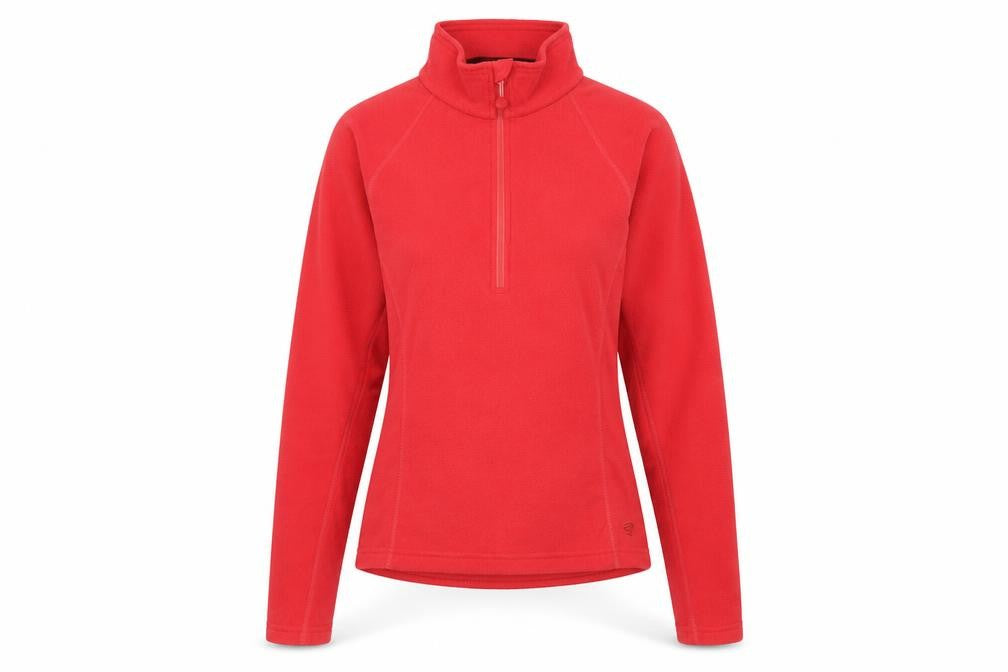 Front view of Mountain Hardwear women’s pink polyester pullover sweatshirt, size S, zip